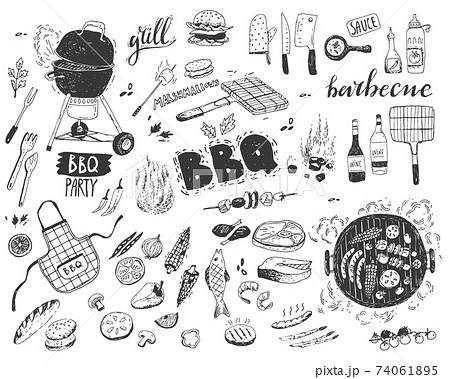 q Doodle Set Different Elements Food のイラスト素材