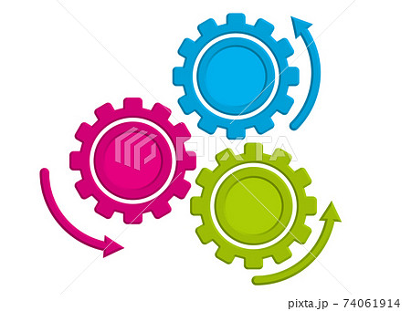 矢印レリーフ半立体の歯車ギアのインフォグラフィックスイラスト コンセプト工業産業ビジネスのイラスト素材