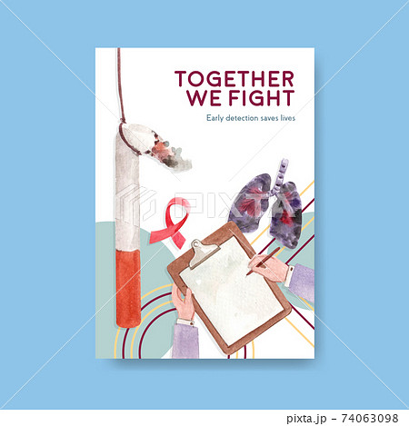 Poster template with world cancer day concept design for marketing and advertise watercolor vector illustration. 74063098