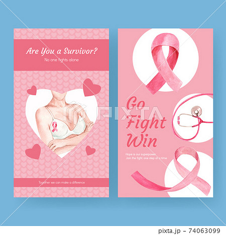 Instagram template with world cancer day concept design for social media and digital marketing watercolor vector illustration. 74063099