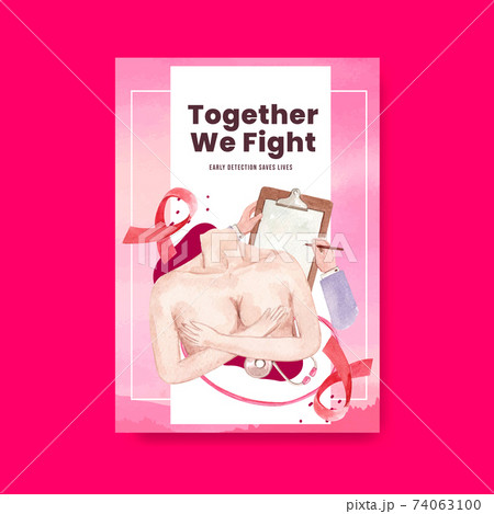 Poster template with world cancer day concept design for marketing and advertise watercolor vector illustration. 74063100