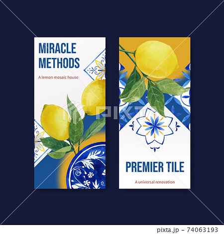 Flyer template with Italian tile concept design for brochure and leaflet watercolor vector illustration Flyer template with Italian tile concept design for brochure and leaflet watercolor vector illustration 74063193
