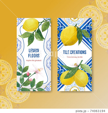 Flyer template with Italian tile concept design for brochure and leaflet watercolor vector illustration 74063194