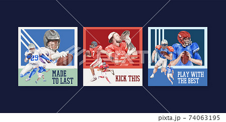 Advertise template with super bowl sport concept design for marketing watercolor vector illustration. Advertise template with super bowl sport concept design for marketing watercolor vector illustration. 74063195