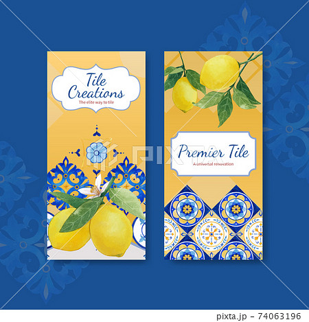 Flyer template with Italian tile concept design for brochure and leaflet watercolor vector illustration 74063196