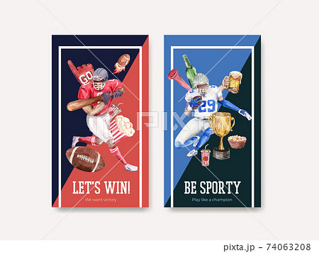 Instagram template with super bowl sport concept design for online marketing and social media watercolor vector illustration. 74063208