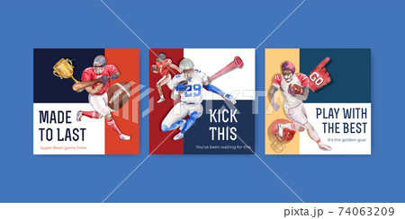 Advertise template with super bowl sport concept design for marketing watercolor vector illustration. Advertise template with super bowl sport concept design for marketing watercolor vector illustration. 74063209