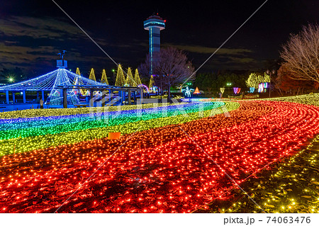 岐阜県海津市　木曽三川公園センターのイルミネーションイベント　冬の光物語 74063476