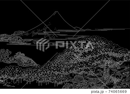 葛飾北斎イメージ青山円座松線反転のイラスト素材 [74065669] PIXTA