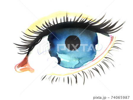 Beautiful blue woman eye. Ink and watercolor drawing Beautiful blue woman eye. Ink and watercolor drawing 74065987