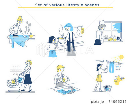 女性のライフスタイルシーン　セット 74066215
