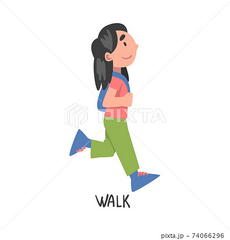 Walk Word, the Verb Expressing the Action, Children Education Concept, Cute Walking Girl Cartoon Style Vector Illustration Walk Word, the Verb Expressing the Action, Children Education Concept, Cute Walking Girl Cartoon Style Vector Illustration 74066296