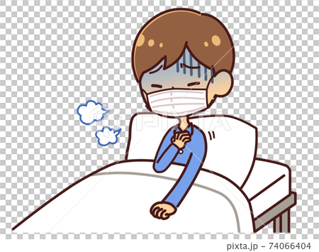 男子躺在床上，在家休養，戴口罩 74066404