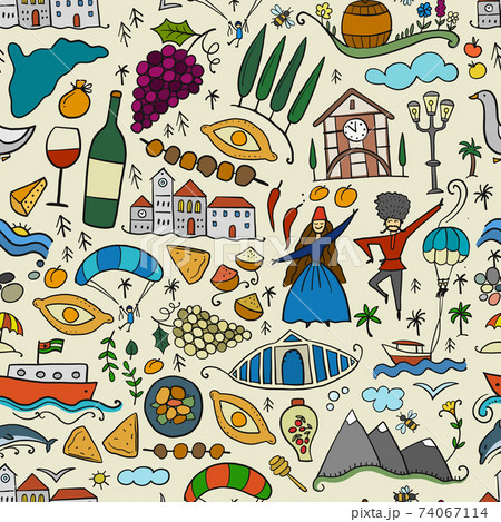 Abkhazia Travel. Culture and People. Seamless Pattern for your design Abkhazia Travel. Culture and People. Seamless Pattern for your design 74067114