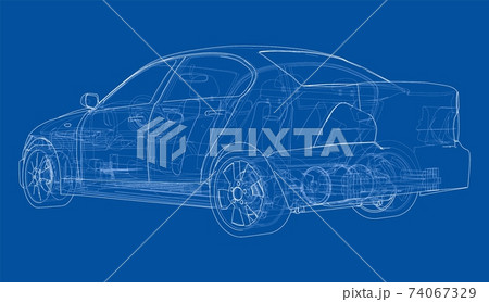 Electric Car With Chassis. Vector rendering of 3d Electric Car With Chassis. Vector rendering of 3d 74067329