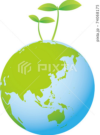 地球から新芽が生えているイメージイラストのイラスト素材