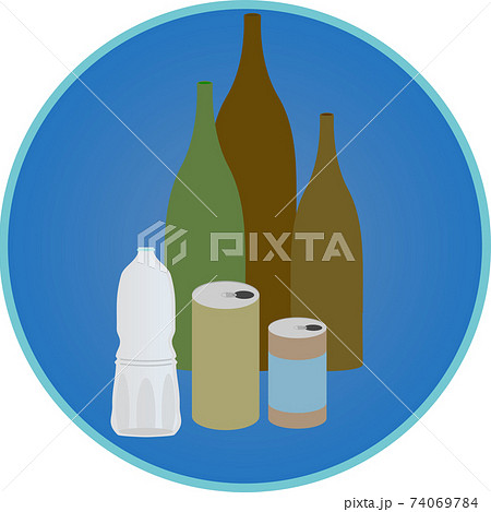 シンプルな空きビン 空き缶 ペットボトルのアイコンのイラスト素材