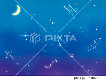 夏の星座と天の川と夜空のイラストのイラスト素材