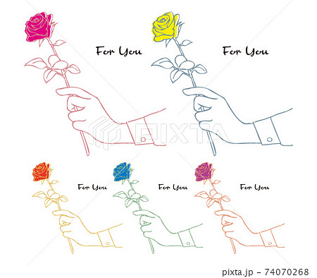 薔薇を持つ女性の手のイラスト素材 2色使いのカラーパターンのイラスト素材