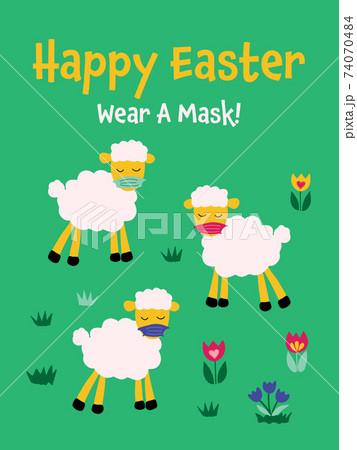 COVID-19 and social distancing Easter infographic with cute sheep wearing protective face mask COVID-19 and social distancing Easter infographic with cute sheep wearing protective face mask 74070484