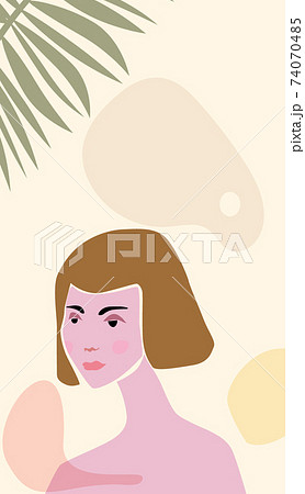 Woman portraite minimal abstract contemporary style. Female face flora leaves shapes silhouette background trendy modern art concept. Poster vector template social media stories, print cover Woman portraite minimal abstract contemporary style. Female face flora leaves shapes silhouette background trendy modern art concept. Poster vector template social media stories, print cover 74070485