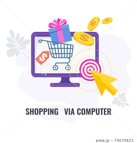 Shopping via computer infographic icon. Elements of direct marketing. Shopping via computer infographic icon. Elements of direct marketing. 74070825
