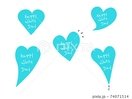 Happy White Day 文字入り青いハートのロゴセットのイラスト素材