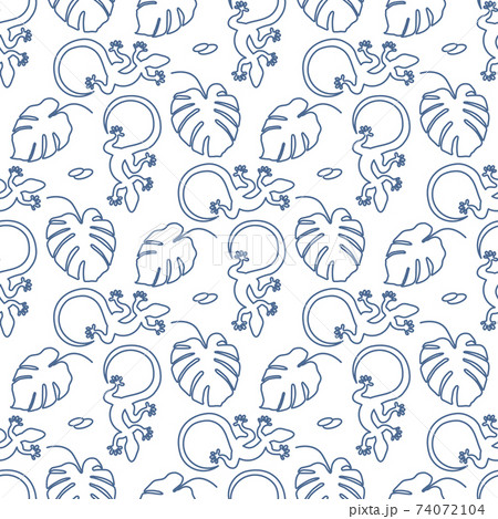 Vector Tropical Pattern Monstera Lizard Summer 74072104