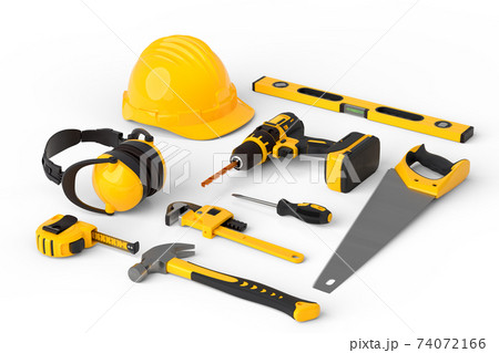 Set of construction tools for repair and installation on white background 74072166
