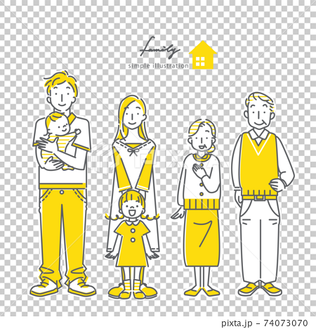 笑顔の家族　シンプルでおやれな線画イラスト素材　二色 74073070