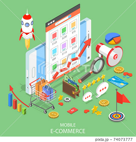 Mobile advertising flat isometric vector concept. 74073777