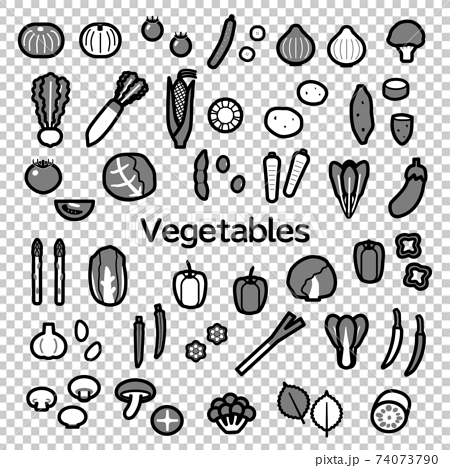 かわいいシンプルな野菜のアイコンセット 白黒グレーのイラスト素材