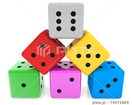 Colored dice stacked in a pyramid 74073869