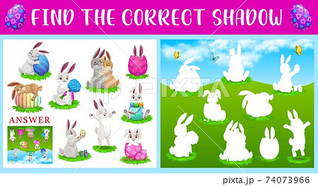 Shadow match kid game with Easter rabbits and eggs Shadow match kid game with Easter rabbits and eggs 74073966