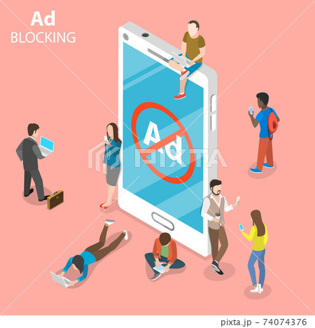 Ad Blocking Flat Isometric Vector Concept のイラスト素材 Ad Blocking Flat Isometric Vector Concept のイラスト素材