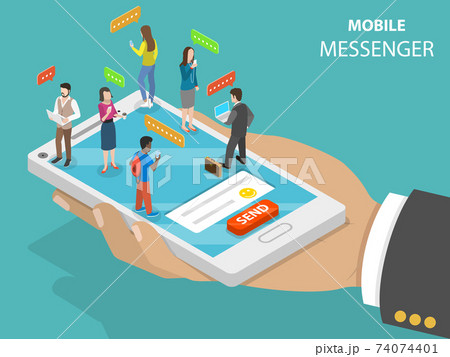 Mobile messenger flat isometric vector concept. 74074401