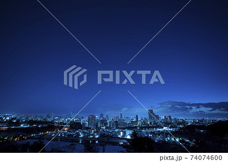 夜明け直前の青葉城址からみた仙台市街の夜景　冬　宮城県仙台市 74074600