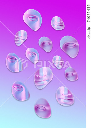 Funky background. Collage with plaster antique sculpture of human face in a pop art style. Modern creative concept image with ancient statue head. Contemporary art texture. Minimalism. Zine culture. 74075456