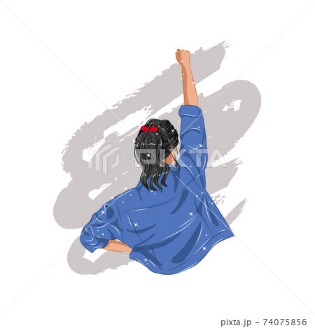 Woman in blue denim jacket raising her fist as a symbol of girl power. International woman's day. Flat vector design. Woman in blue denim jacket raising her fist as a symbol of girl power. International woman's day. Flat vector design. 74075856