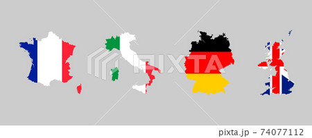 Map national country flag. France, Italy, Germany and United Kingdom Map national country flag. France, Italy, Germany and United Kingdom 74077112