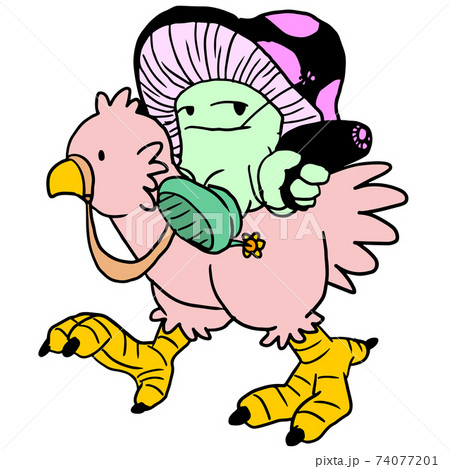 the mushroom character is carrying a gun on a giant bird the mushroom character is carrying a gun on a giant bird 74077201