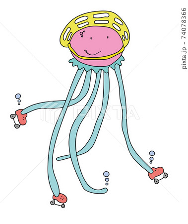 Funny jellyfish skating wearing helmet. Sport at summer time 74078366