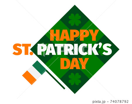 Happy St. Patrick's Day. Checkered background with Irish flags and clover isolated on white background. Background for printing on paper, advertising materials and banner. Vector illustration Happy St. Patrick's Day. Checkered background with Irish flags and clover isolated on white background. Background for printing on paper, advertising materials and banner. Vector illustration 74078792