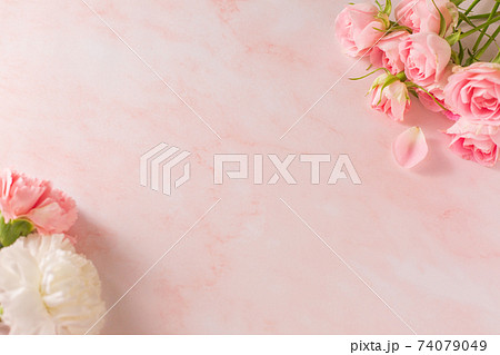母の日イメージ　ピンクの薔薇とカーネーションのフレーム 74079049
