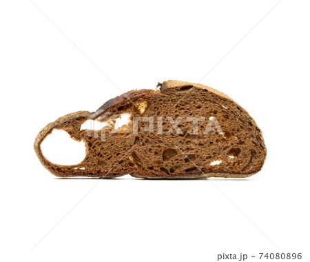 sliced bread made from rye flour isolated on white background 74080896