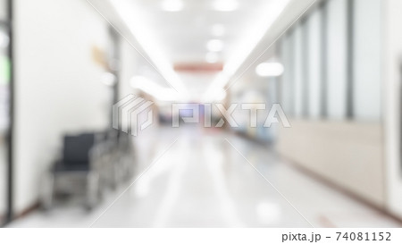 Medical clinic blur background hospital service center in patient ward blurry perspective view of interior white room, lab corridor hallway, lobby or walkway for nursing care healthcare service 74081152