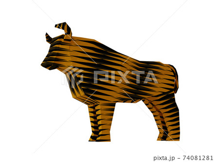 Low poly Striped Bull, a symbol of the new year 2021, 3d render 74081281