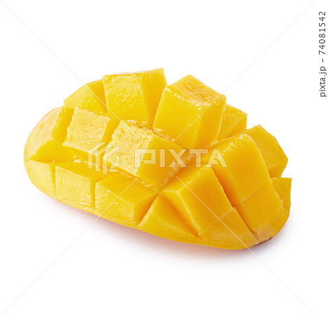 Mango cubes and slices Isolated on white background 74081542