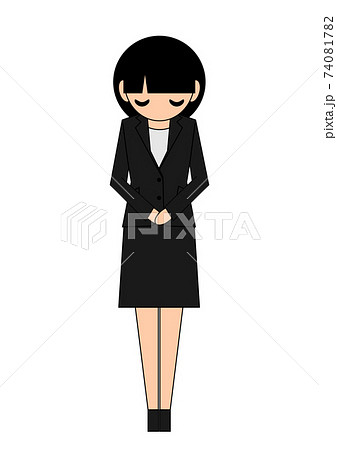 スーツの女性が手を添えてお辞儀している全身ポーズのイラスト素材