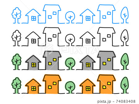 イラスト素材セット 家 町並み 町 住宅のイラスト素材